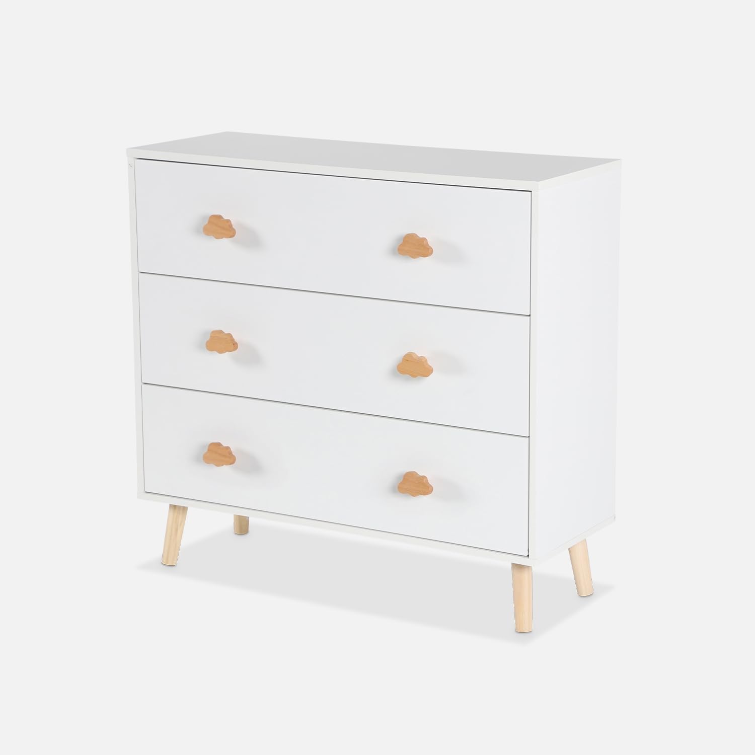 sweeek Cassettone per Bambini, 3 cassetti, Nephos, Bianco, 80x30x75.7 cm