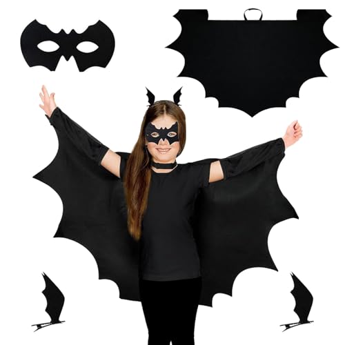 UZNIYTR Disfraz de Murciélago Halloween, 4PCS Set de Disfraz de murciélago Negro, Disfraz Halloween Niña Niño, Disfraz de Halloween Carnaval Cosplay Fiesta para Niños de 3 a 10 Años(120CM)