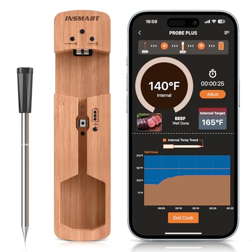 Smart Wireless Meat Thermometer, INSMART 100m Range Bluetooth Meat Thermometer Probe with APP, Kitchen Cooking Probe for BBQ Oven Grill Smoker Air Fryer | iOS & Android