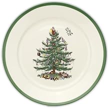 Spode Christmas Tree Luncheon Plate, 9-Inch Porcelain Dinner & Appetizer, Holiday-Themed Serving, Microwave & Dishwasher Safe, Festive Collectible Seasonal Dining Plate for Christmas Entertaining