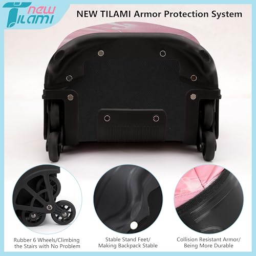 NEW-TILAMI-18-Inch-Rolling-Backpack-for-kids-Adjustable-Strap-Laptop-Backpack-Suitcase-with-Wheels-for-Girls-Boys-to-School-Travel-Camping-Rolling-Backpack-Pink-Sunset NEW TILAMI 18 Inch Rolling Backpack for kids Adjustable Strap Laptop Backpack Suitcase with Wheels for Girls Boys to School Travel Camping Rolling Backpack Pink Sunset