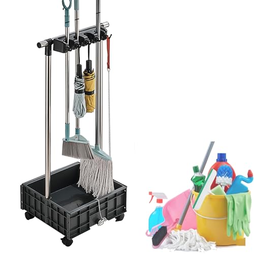 Soporte para fregona y escoba, soporte móvil para fregona y escoba, suministros de limpieza para limpieza del hogar, cubo para fregona, carros de limpieza con ruedas, organizador de herramie