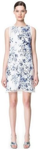 New Fashion Ladies' Elegant Vintage Bule& White Floral Print Dress O-neck Sleeveless Slim Casual Ol Style Evening Party (S)