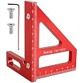 3D Multi-Angle Measuring Ruler, 45/90 Degree Woodworking Square Protractor Aluminum Alloy, Miter Triangle Ruler, Layout Measuring Tool for Engineer Carpenter High Precision (Red)