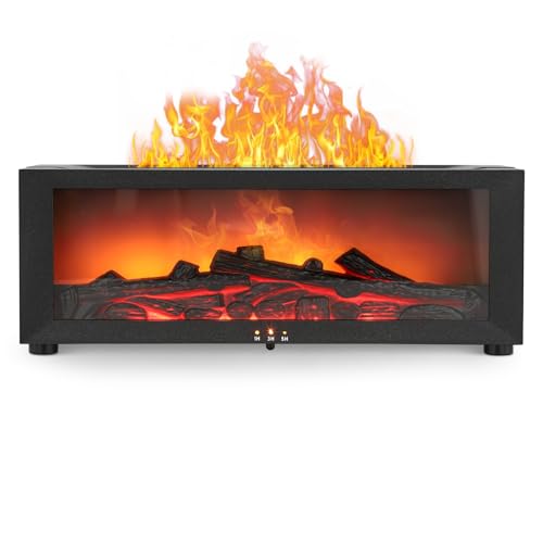 Difusor de aroma de llama 3D, 150 ml, humidificador con efecto de chimenea, temporizador, apagado automático, luz nocturna LED de 7 colores y mando a distancia, difusor de aroma para casa, oficina