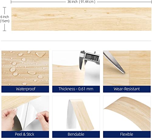 Funstick 6"X36" 15 Pcs Peel And Stick Floor Tile Waterproof Wood Vinyl Plank Flooring Peel And Stick Flooring Stick On Floor Tiles For Bathroom Bedroom Rv Laminate Flooring Light Wood Planks For Walls #TOP4