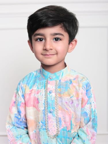 Image of POLKA TOTS Boys Cotton Ethnic Kurta Pajama Set with Attached Koti | Ethnic Motif Wear Kids Kurta Pyjama for Boys & Toddlers | Traditional Dress for Weddings & Festivals | Festive Jubba Set for Babies