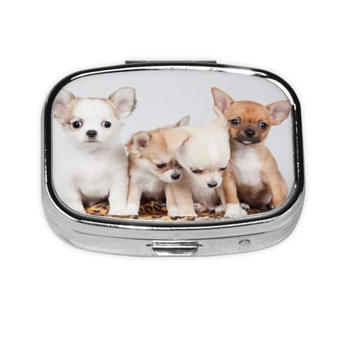 4匹の子犬 チワワ犬 2 段分割ピルボックス 習慣薬箱サプリケース 老人子供用旅行コンパクトポーチ