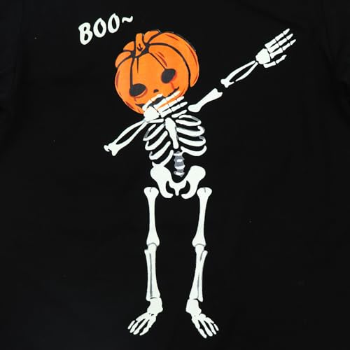 Toddler Boy Girl Halloween Shirts Pumpkin Face Long Sleeve Stripe T-Shirt Glow in The Dark Skeleton Tee Top 2-7T4