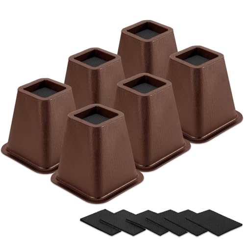 Yookwutar 6 Pack Furniture Risers 6 Inch, Bed Risers Heavy Duty for Table Desk Couch Chair Sofa Cabinet Bed Frame Dorm, Square Table Leg Risers Lift Height 6", Chocolat Brown