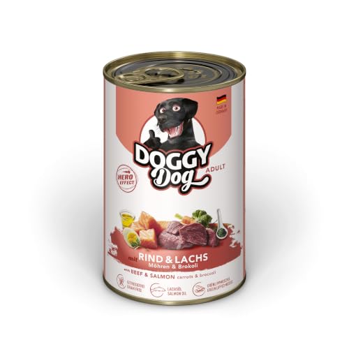 DOGGY Dog Paté Mix 1, 6 x 400 g, Nassfutter für Hunde im Probierpaket, getreidefreies Hundefutter mit Lachsöl und Grünlippmuschel, Alleinfuttermittel mit hohem Fleischanteil, Made in Germany