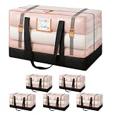 6 Pack Large Moving Bags, 115lb Capacity Heavy Duty Packing Bags with Internal Compression Straps, Storage Bag with Zippers and Strong Handles, Alternative to Moving Boxes -103L,Clear and Black