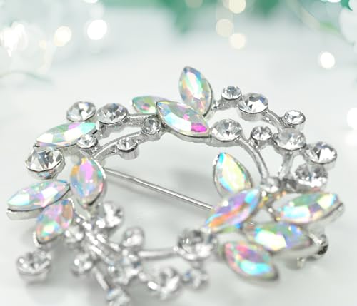 Image of Gyn&Joy Clear Crystal Rhinestone Floral Wreath Pin Brooch BZ005