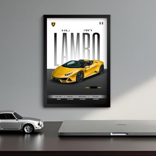 Image of Lamborghini Huracan Poster | Framed Poster of Lamborghini A4 Sized (31 x 23 cm) | Car Posters for Wall, Gift for Boys, Supercar Frame | Supercar Frames | Car Posters for Wall, Bedroom, Hostel, Study Room (F 033)