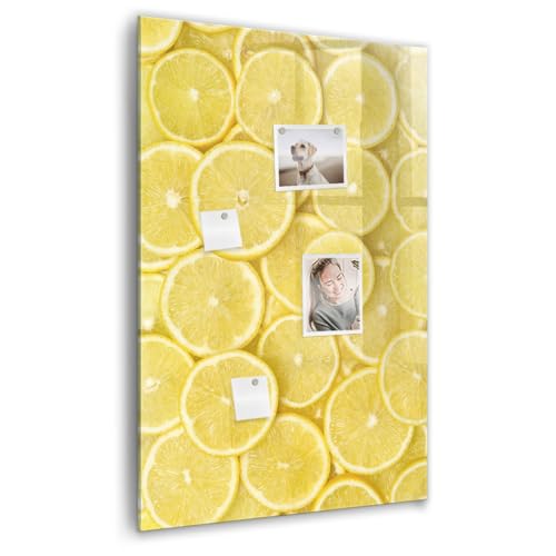 Tableau magnétique en verre 60x90 cm décoratif tranches de citron pour cuisine et bureau