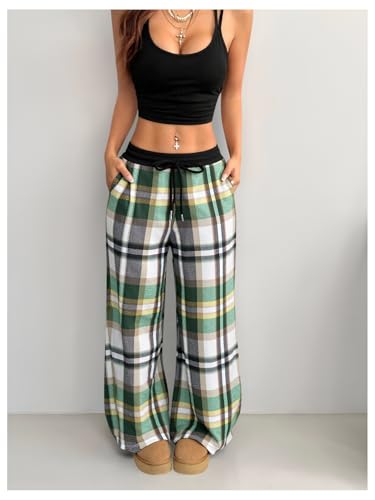 Image of SOLY HUX Women's Plaid Checkered Pants Flannel Pajama Pants with Pockets