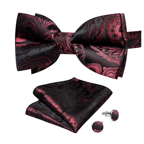 FENOKD Paisley Adjustable Bow Ties Wedding Business Pre-Tied Handkerchief Cufflinks Sets (White Dinosaur Doodle4 As Shown)