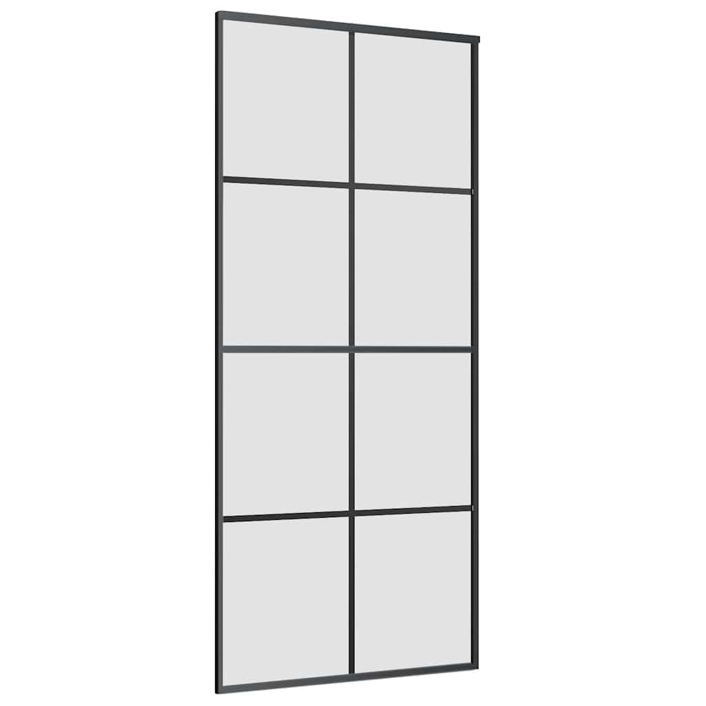 Drzwi przesuwne z okuciem, czarne ze szkła ESG, 90 x 205 cm, wnętrze drzwi stodoły, stal malowana proszkowo, oszczędność miejsca, ciche i wytrzymałe, do sypialni i łazienki