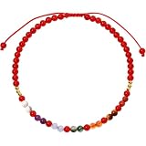 Wizock Reiki - Tobillera con cuentas de 7 chakras para meditación, yoga, pulseras de tobillo coloridas para mujer, joyería ajustable para pies de playa, Medio, Piedra, Ágata