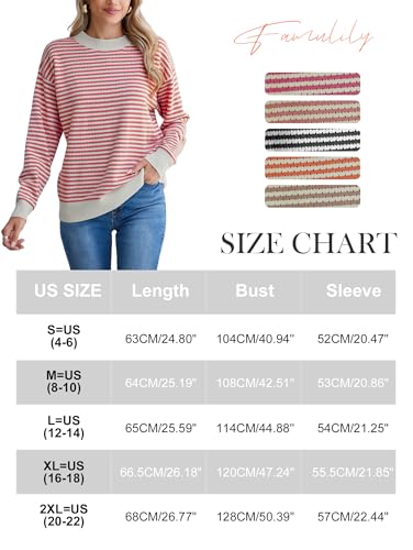 Famulily Womens Striped Color Block Hollow Out Knitted Sweater Long Sleeve Crew Neck Pullover Tops4