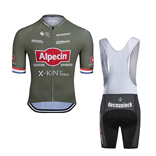 2022 プロチーム Alpecin-Deceuninck ツアー・オブ・イタリア サイクリング ジャージ セット男性用、通気性 MTB 自転車 シャツ ビブ ショート キット ゲル パッド (M)