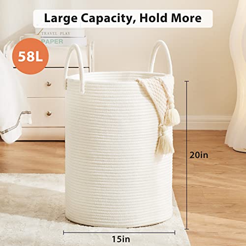 Fiona'S Magic White Woven Rope Laundry Basket, 58L Tall Laundry Basket For Blanket Storage, Large Baby Nursery Hamper For Laundry thumb #2