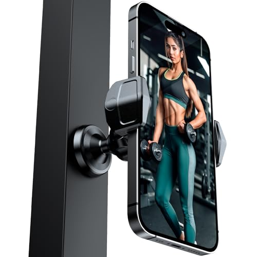 NIYEVN Soporte magnético para teléfono de gimnasio, soporte magnético giratorio de 360° para entrenamiento de gimnasio, registro [N55 Super Magnet] Soporte magnético para teléfono celular para todos