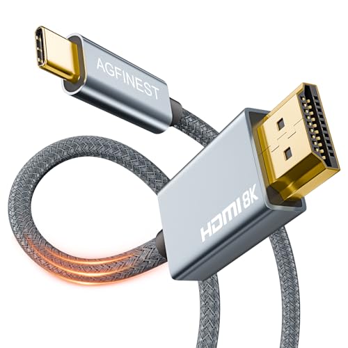 AGFINEST USB C to HDMI 2.1 Cable 8K@60Hz 4K@144Hz Type C to HDMI Cable Compatible with Thunderbolt 3/4 USB4 with HDR DSC 1.2a for iPhone 15 16 Galaxy S23/22 iPad Pro/Mini XPS (1M)