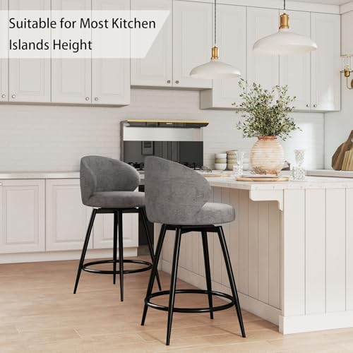Image of Bar Stools Set of 4, 360 Swivel Breathable Fabric Kitchen Counter Height Stools, 26 inch Upholstered Bar Chair for Kitchen Islands, Restaurant, Grey