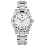 watchdives 36mm Quartz Watches, VH31 Movement Wristwatch Bubble Mirror Men Watches 100m Waterproof Super Luminous Watch (White)