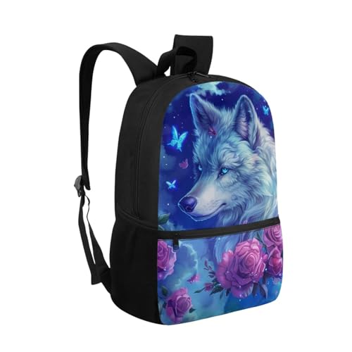 Wolf Backpack for Girls 8-10/12-14 Bookbag Kids Pink Rose Elementary School Bag Student Bookbag 17 Inch Middle School Student Back Pack Schoolbag with Side Pocket2