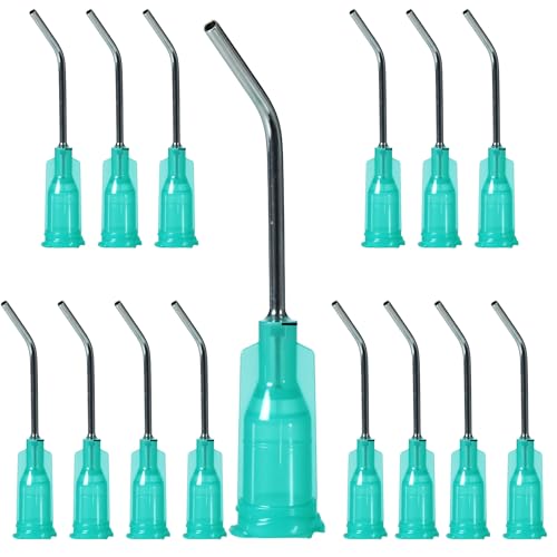 15pcs18G blunt tip glue dispensing nozzles Blunt-nosed needle glue applicator, used for applying industrial liquids, adhesives, inks, perfumes, lip glosses. 45 Degrees Bent 1inches (18G 15pcs)