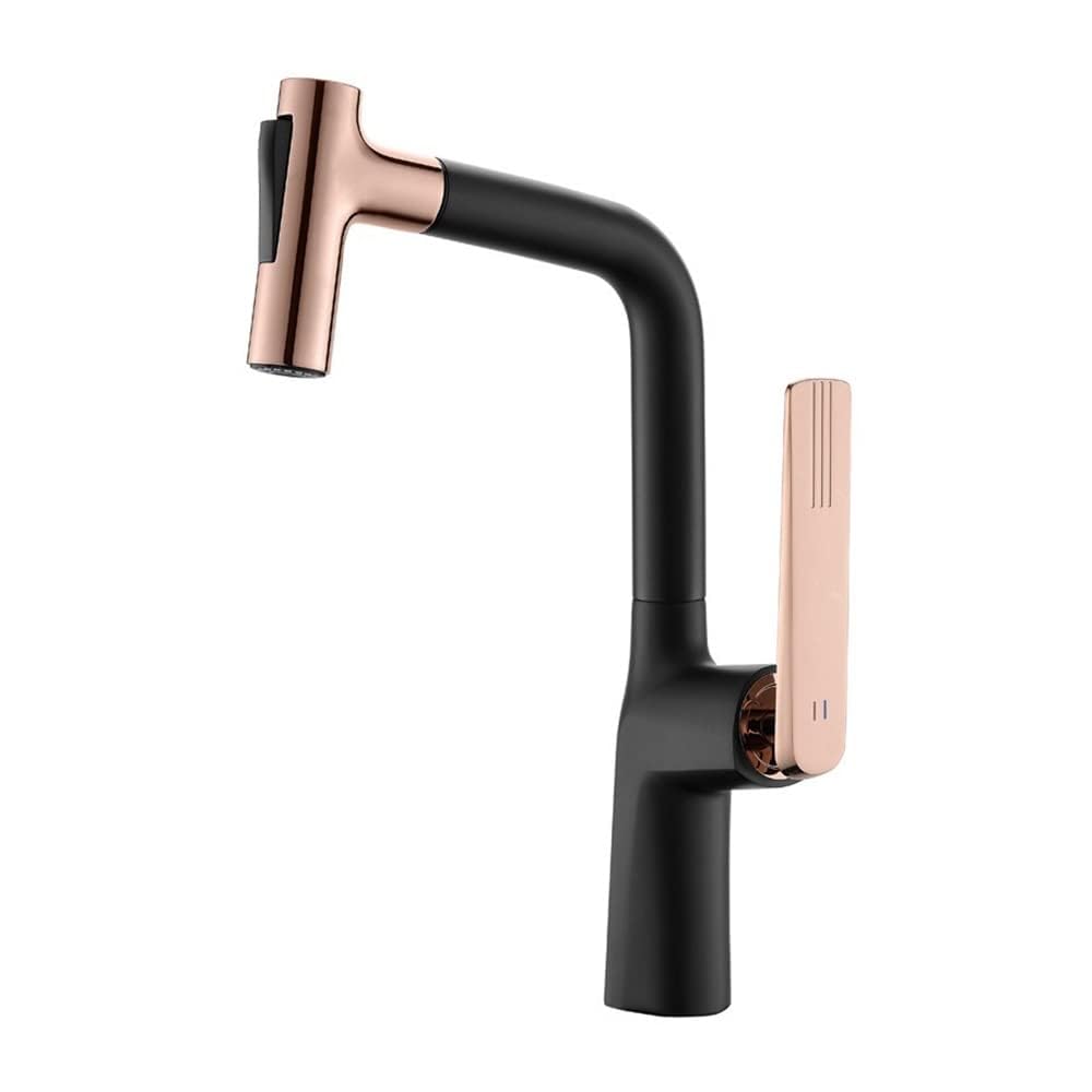 ZQFHSX Copper Kitchen Faucet with Pull-Out Sprayer - 360° Rotatable Design for Efficient Washing and Modern Sink Use