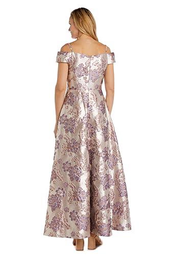 Image of Long Off-The-Shoulder Metallic Floral Brocade Gown