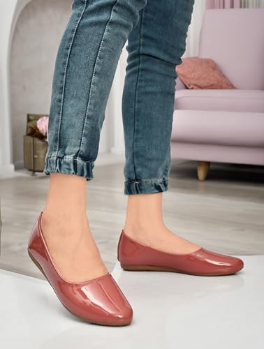 Image of MISS London Women's Bellies | Patent Leather Flats for Casual & Office Wear | Stylish & Comfortable | TPC Sole