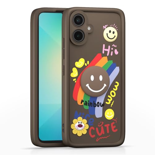 Image of Pikkme Back Cover for Samsung Galaxy A04 | Soft Silicone| Cute Rainbow Smile & 3D Cartoon Flower Design | Shockproof Raised Camera Protection Bumper Case (Brown)
