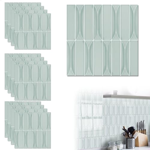Dalle PVC Adhesive Murale, 12 pièces Stickers Carrelage Adhesif, Étanche Imperméables Autocollant Décoratifs, Credence Adhesive pour Cuisine Salle de Bains...
