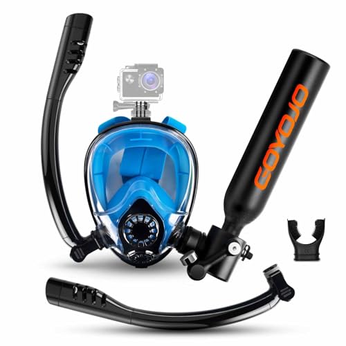 GOYOJO 0.5L Mini Scuba Tank with Snorkel Mask Portable Underwater Air Supply for Snorkeling & Shallow Dives DOTCertified 58 Min Underwater Breath System