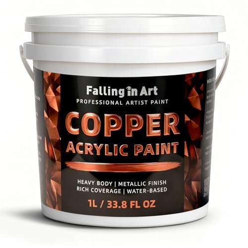 Falling in Art Copper Metallic Acrylic Paint 33.8 Oz Heavy Body Copper Leaf Paint Non-Toxic Art Paints for Metal Furniture Canvas and DIY Crafts