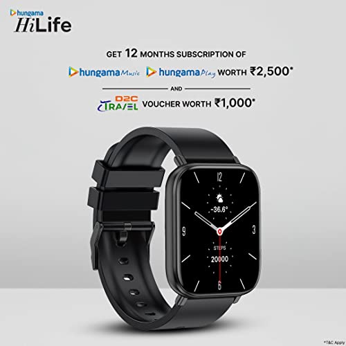 Hungama-HiLife-G1-Bluetooth-Calling-Smartwatch-with-17544cm-Full-Touch-HD-Display-Built-in-Speaker-and-Mic-SpO2-Blood-Pressure-Heart-Rate-MonitorIP67-Waterproof-Multiple-Watch-Faces