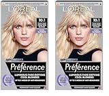 L'Oreal Paris Preference Hair Dye, Long Lasting, Luminous Permanent Hair Colour, 10.1 Very very light ash blonde (Pack of 2)