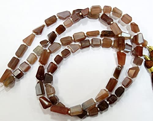 LKBEADSNatural gem Stone Chocolate Color Moonstone Step Cut Cutting Faceted Nuggets Beads Complete Strand 14 inches Mix Size