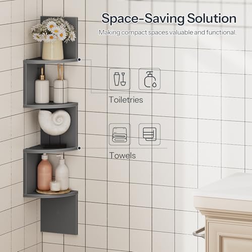 Image of HOOBRO Corner Shelf Wall-Mounted, Set of 2 Floating Corner Shelves for Wall, 4-Tier Bookshelves for Wall Decor in Living Room, Bedroom, Home Office, Dove Gray GY25BJP201