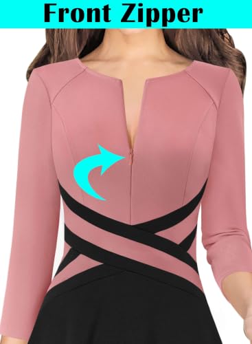 Image of VFSHOW Womens Front Zipper Work Business Casual Office Church A Line Dress
