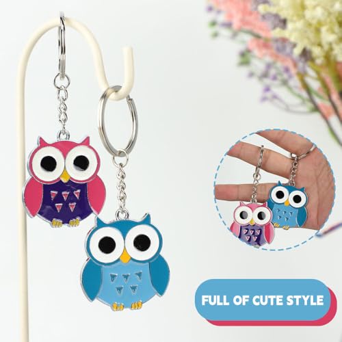 Mecmbj Schlüsselanhänger Eule, Cartoon Eulen Metall Taschenanhänger für Geldbörse, Rucksack, Handtasche, Glücksbringer Eule Schlüsselanhänger Damen für Familie, Freunde, Paare (rot, blau)