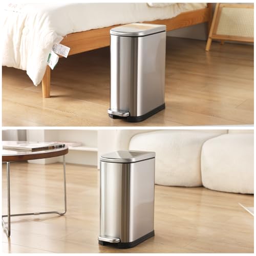 ELPHECO 3.5 Gallon Bathroom Trash Can with Soft Close Lid, 13.5 Litre Stainless Steel Pedel Garbage Can with Removable Inner Bucket, Wastebasket for Bathroom, Office, Bedroom, Silver by ELPHECO - Image 7