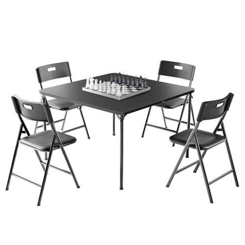 Ortus Collective Indoor & Outdoor Square Table and Chairs Set, 5-Piece Folding 34' Card Table with 4 Heavy-Duty 330lbs Chairs, Perfect for Dining and Games, Black.