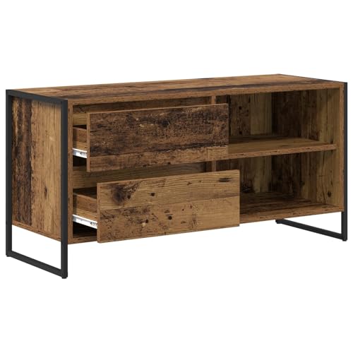 Meuble TV bas industriel aspect bois vieilli et acier 100cm