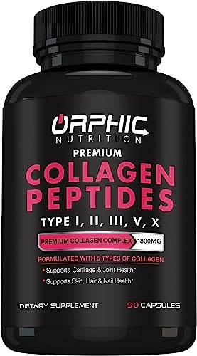 ORPHIC NUTRITION Collagen Peptides Capsules for Women,1800mg Multi Collagen Pills Types I, II, III, V, X - Supports Digestive Health Maintaining Strong Joints, Tendons, Ligaments and Muscles* 90 Caps