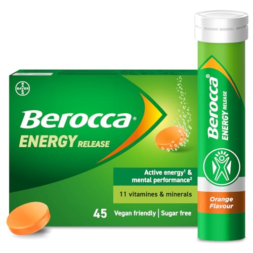 Berocca Vitamin C Effervescent Tablets, with Magnesium, Vitamin B12 & Vitamin B Complex, Orange Flavour, 1 Pack of 45 Tablets - 6 Weeks Supply